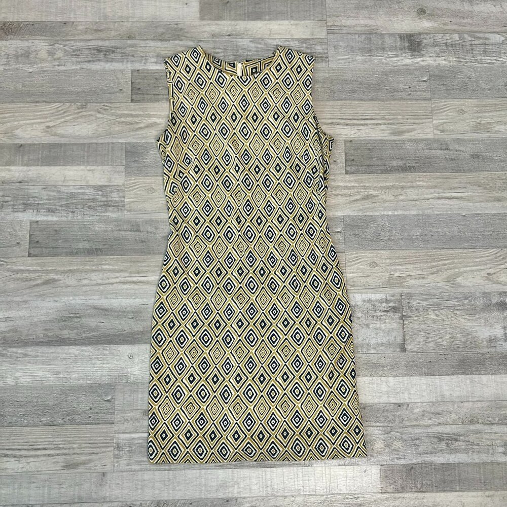 J. McLaughlin Yellow Blue Diamond Geo Sleeveless Pencil Dress Size Small C40